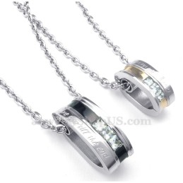 Collier Avec Pendentif En Titane Et Zircon Blanc Pour Couple (Chaîne Offerte) (Une Paire)