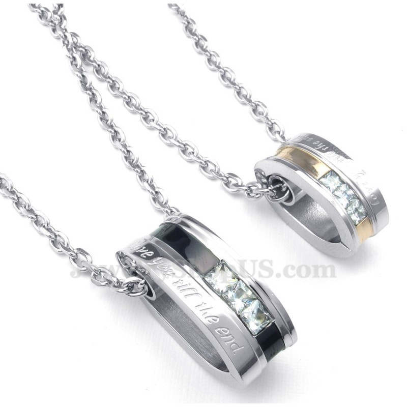 Collier Avec Pendentif En Titane Et Zircon Blanc Pour Couple (Chaîne Offerte) (Une Paire) Collier Avec Pendentif En Titane Et Zircon Blanc Pour Couple (Chaîne Offerte) (Une Paire)