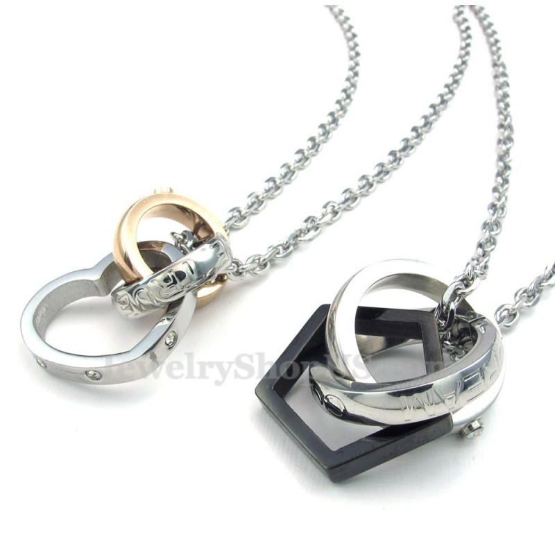 Collier Pendentif En Titane Pour Couple, Cercles Entrelacés Et Cœurs (Chaîne Offerte) (Une Paire) Collier Pendentif En Titane Pour Couple, Cercles Entrelacés Et Cœurs (Chaîne Offerte) (Une Paire)