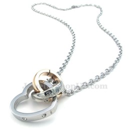 Collier Pendentif En Titane Pour Couple, Cercles Entrelacés Et Cœurs (Chaîne Offerte) (Une Paire)