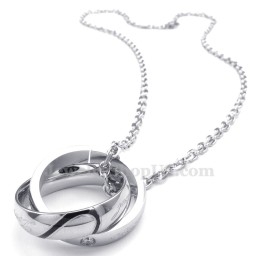 Collier Pendentif En Titane Pour Couple Avec Cercles Entrelacés (Chaîne Offerte) (Une Paire)