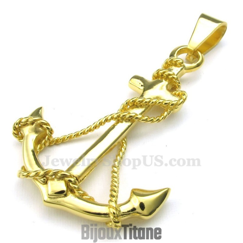 Collier Pendentif Ancre En Titane Et Or (Chaîne Gratuite) Collier Pendentif Ancre En Titane Et Or (Chaîne Gratuite)
