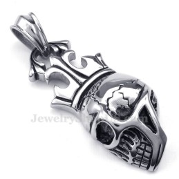 Collier Pendentif Tête De Mort En Titane Avec Couronne Impériale (Chaîne Offerte)