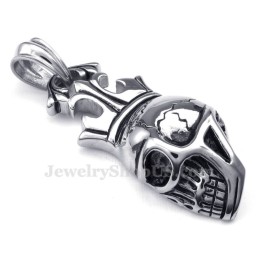 Collier Pendentif Tête De Mort En Titane Avec Couronne Impériale (Chaîne Offerte)