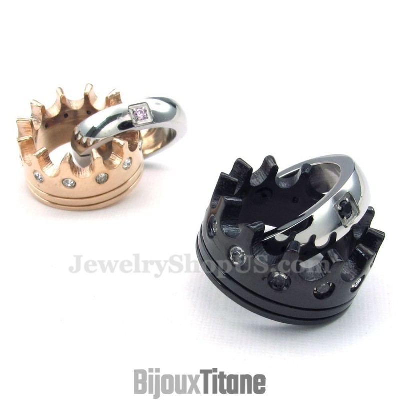 Collier Avec Pendentif Pour Couple En Titane Avec Couronne Impériale (Chaîne Offerte) (Une Paire)