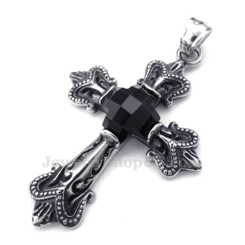 Collier Avec Pendentif Croix En Titane Et Zircon Noir (Chaîne Offerte) Collier Avec Pendentif Croix En Titane Et Zircon Noir (Chaîne Offerte)