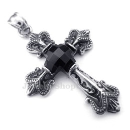 Collier Avec Pendentif Croix En Titane Et Zircon Noir (Chaîne Offerte)