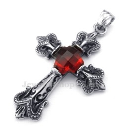 Collier Pendentif Croix En Titane Et Zircon Rouge (Chaîne Offerte)