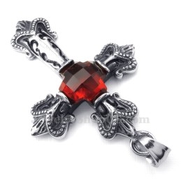 Collier Pendentif Croix En Titane Et Zircon Rouge (Chaîne Offerte)