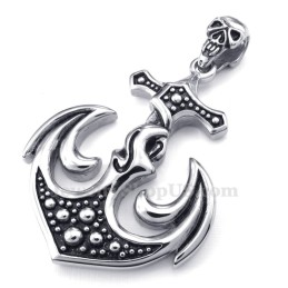Collier Avec Pendentif Ancre En Titane Et Tête De Mort (Chaîne Offerte)