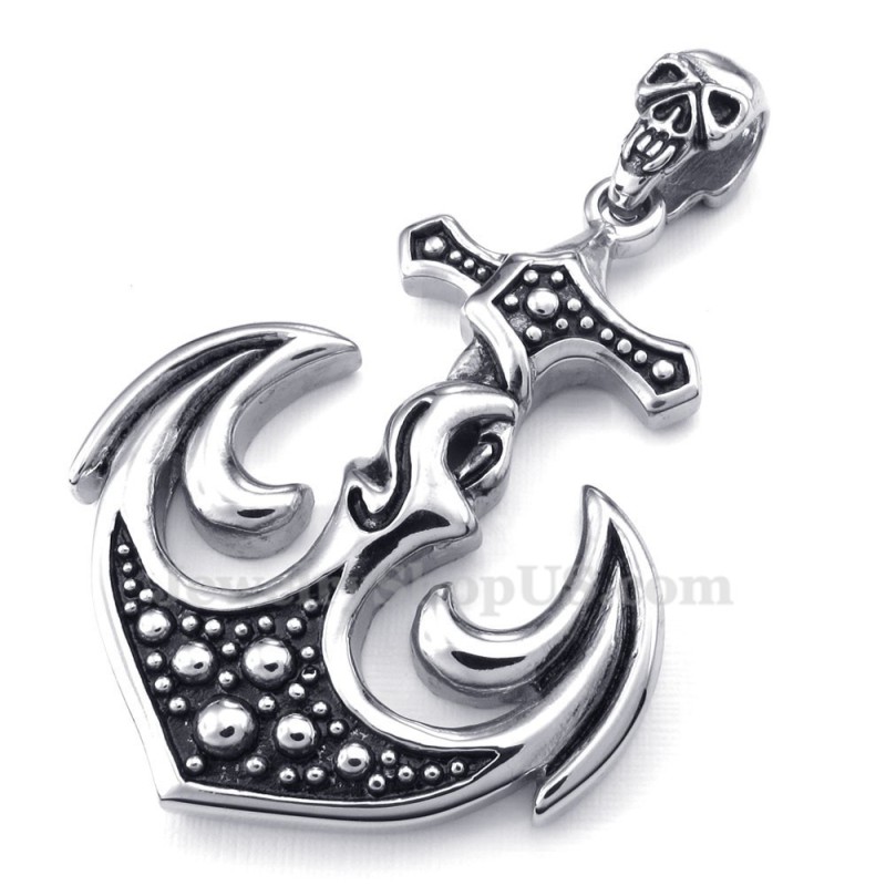 Collier Avec Pendentif Ancre En Titane Et Tête De Mort (Chaîne Offerte) Collier Avec Pendentif Ancre En Titane Et Tête De Mort (Chaîne Offerte)