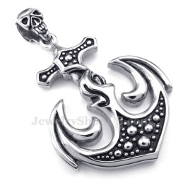 Collier Avec Pendentif Ancre En Titane Et Tête De Mort (Chaîne Offerte)