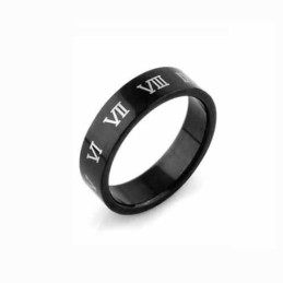 Bague Homme En Titane Noir Avec Chiffres Romains (6 Mm)