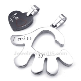 Collier Avec Pendentif En Titane Pour Couple, Main Et Cœur (Chaîne Offerte) (Une Paire)