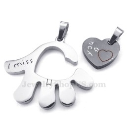 Collier Avec Pendentif En Titane Pour Couple, Main Et Cœur (Chaîne Offerte) (Une Paire)