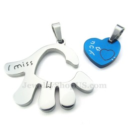 Collier Avec Pendentif En Titane Et Cœurs Bleus Pour Couple (Chaîne Offerte) (Une Paire)