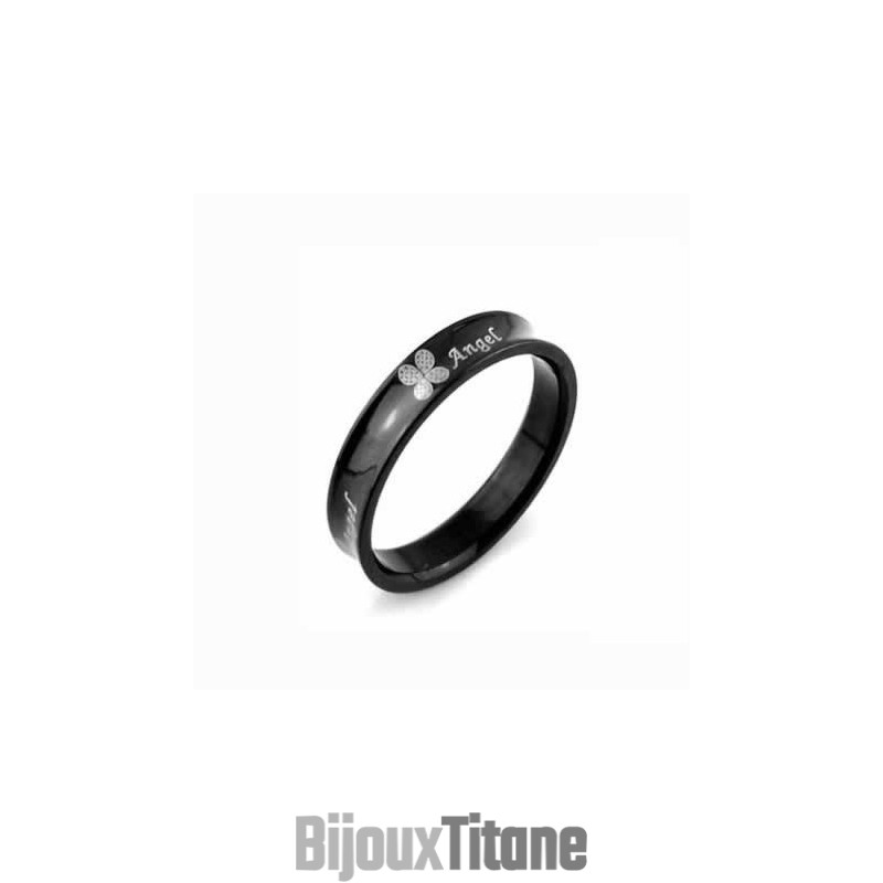 Bague Trèfle À Quatre Feuilles En Titane Noir Pour Homme, 6 Mm Bague Trèfle À Quatre Feuilles En Titane Noir Pour Homme, 6 Mm