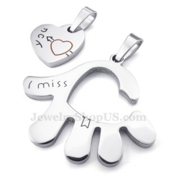 Collier Avec Pendentif Main En Titane Pour Couple (Chaîne Offerte) (Une Paire)