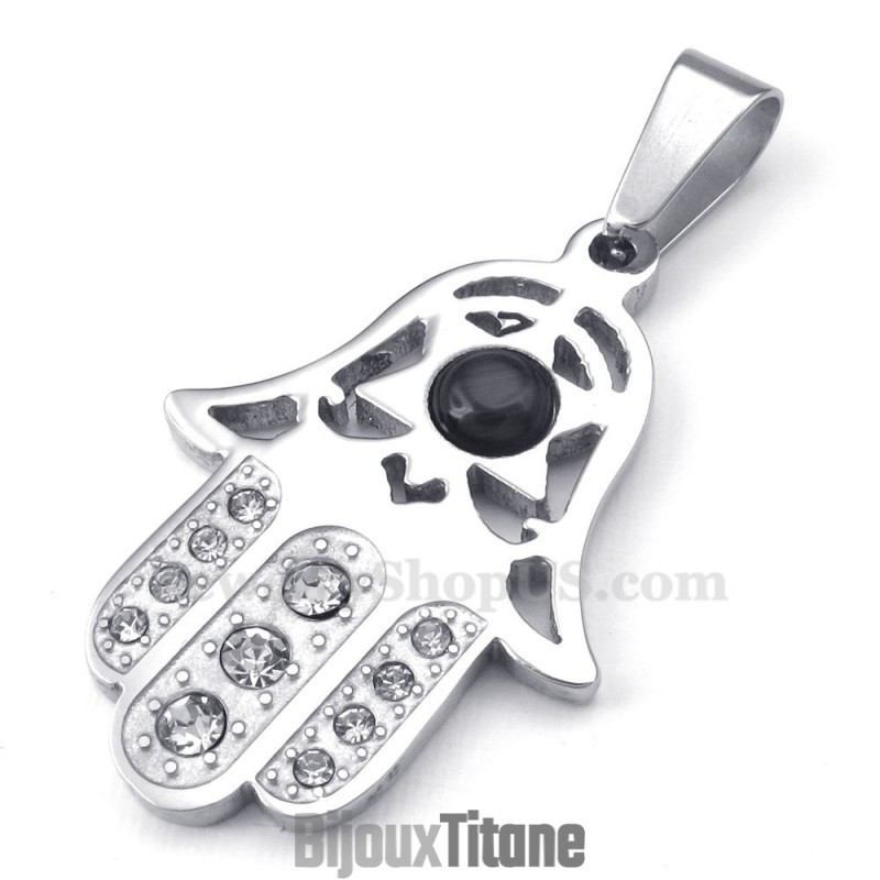 Collier Pendentif Exquis En Titane Avec Main (Chaîne Gratuite)