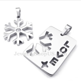 Collier Avec Pendentif Flocon De Neige En Argent Et Titane Pour Couple (Chaîne Offerte) (Une Paire)