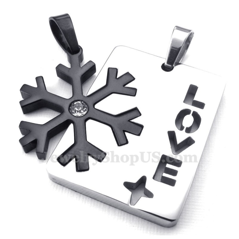 Collier Avec Pendentif Flocon De Neige Noir En Titane Pour Couple (Chaîne Offerte) (Une Paire)