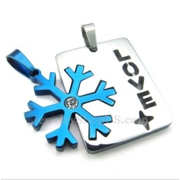 Collier Avec Pendentif Flocon De Neige Bleu En Titane Pour Couple (Chaîne Offerte) (Une Paire)