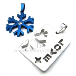 Collier Avec Pendentif Flocon De Neige Bleu En Titane Pour Couple (Chaîne Offerte) (Une Paire)