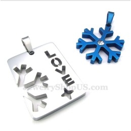 Collier Avec Pendentif Flocon De Neige Bleu En Titane Pour Couple (Chaîne Offerte) (Une Paire)