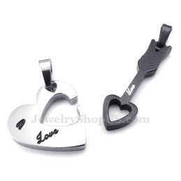 Collier Avec Pendentif En Titane Noir Et Flèches De Cupidon Pour Couple (Chaîne Offerte) (Une Paire)