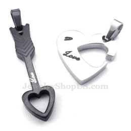 Collier Avec Pendentif En Titane Noir Et Flèches De Cupidon Pour Couple (Chaîne Offerte) (Une Paire)