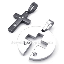 Collier Avec Pendentif Croix Noire En Titane Pour Couple (Chaîne Offerte) (Une Paire)