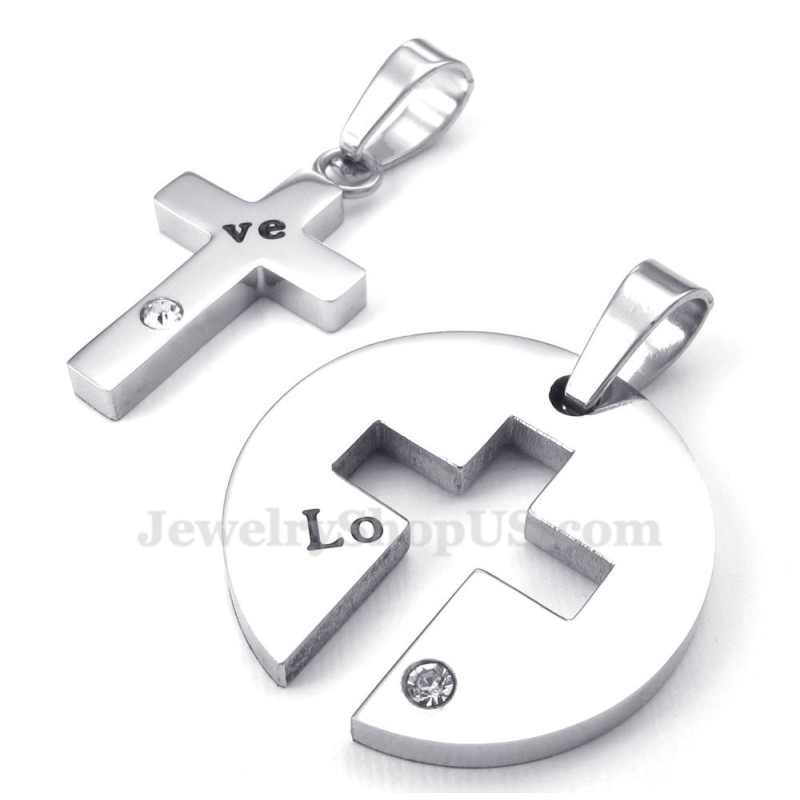 Collier Avec Pendentif Croix En Titane Et Argent Pour Couple (Chaîne Offerte) (Une Paire) Collier Avec Pendentif Croix En Titane Et Argent Pour Couple (Chaîne Offerte) (Une Paire)