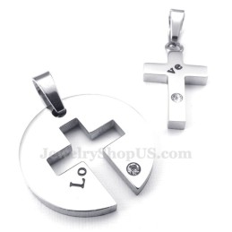Collier Avec Pendentif Croix En Titane Et Argent Pour Couple (Chaîne Offerte) (Une Paire)