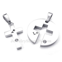 Collier Avec Pendentif Croix En Titane Et Argent Pour Couple (Chaîne Offerte) (Une Paire)