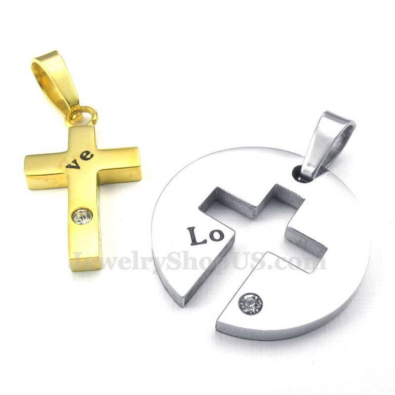 Collier Avec Pendentif Croix En Titane Et Or Pour Couple (Chaîne Offerte) (Une Paire) Collier Avec Pendentif Croix En Titane Et Or Pour Couple (Chaîne Offerte) (Une Paire)