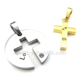 Collier Avec Pendentif Croix En Titane Et Or Pour Couple (Chaîne Offerte) (Une Paire)