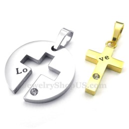 Collier Avec Pendentif Croix En Titane Et Or Pour Couple (Chaîne Offerte) (Une Paire)