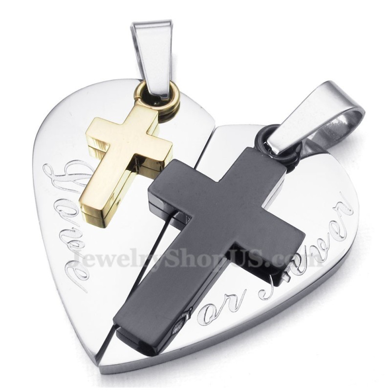 Collier Avec Pendentif En Titane En Forme De Cœur Et Double Croix (Chaîne Offerte) (Une Paire) Collier Avec Pendentif En Titane En Forme De Cœur Et Double Croix (Chaîne Offerte) (Une Paire)