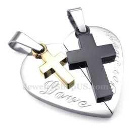 Collier Avec Pendentif En Titane En Forme De Cœur Et Double Croix (Chaîne Offerte) (Une Paire)