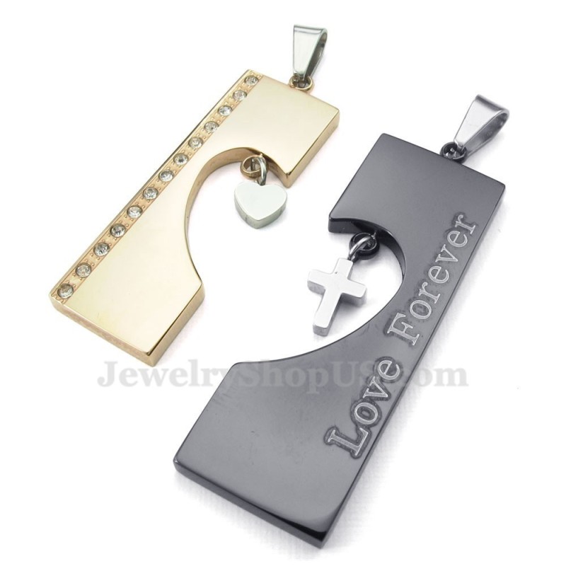 Collier Avec Pendentif Cœurs En Titane Bicolore Pour Couple (Chaîne Offerte) (Une Paire) Collier Avec Pendentif Cœurs En Titane Bicolore Pour Couple (Chaîne Offerte) (Une Paire)