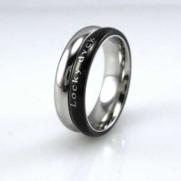Bague Unisexe Locky Dvck En Titane Noir 6 Mm