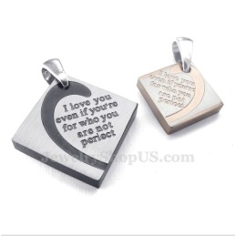 Collier Pendentif Carré En Titane Pour Couple (Chaîne Offerte) (Une Paire)