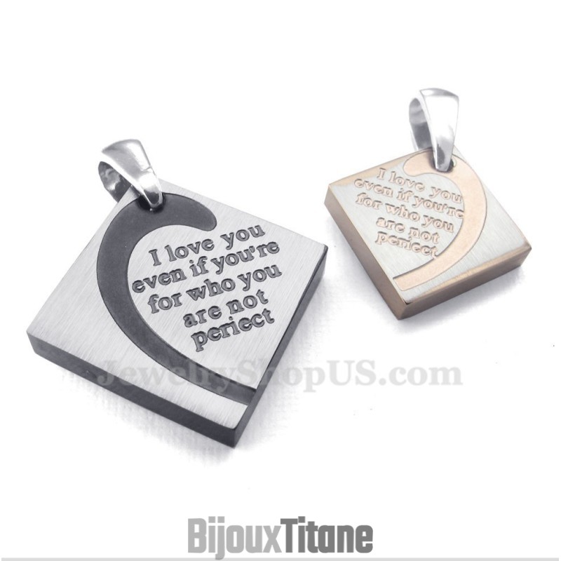 Collier Pendentif Carré En Titane Pour Couple (Chaîne Offerte) (Une Paire) Collier Pendentif Carré En Titane Pour Couple (Chaîne Offerte) (Une Paire)