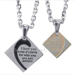Collier Pendentif Carré En Titane Pour Couple (Chaîne Offerte) (Une Paire)