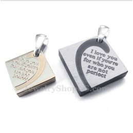 Collier Pendentif Carré En Titane Pour Couple (Chaîne Offerte) (Une Paire)