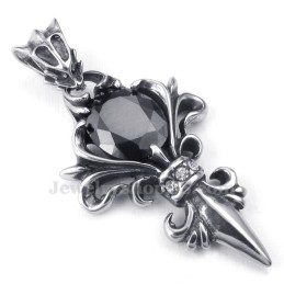 Collier Pendentif En Titane Et Zircon Noir (Chaîne Offerte)