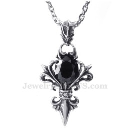 Collier Pendentif En Titane Et Zircon Noir (Chaîne Offerte)