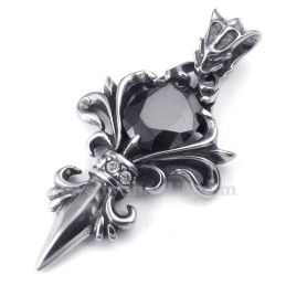 Collier Pendentif En Titane Et Zircon Noir (Chaîne Offerte)