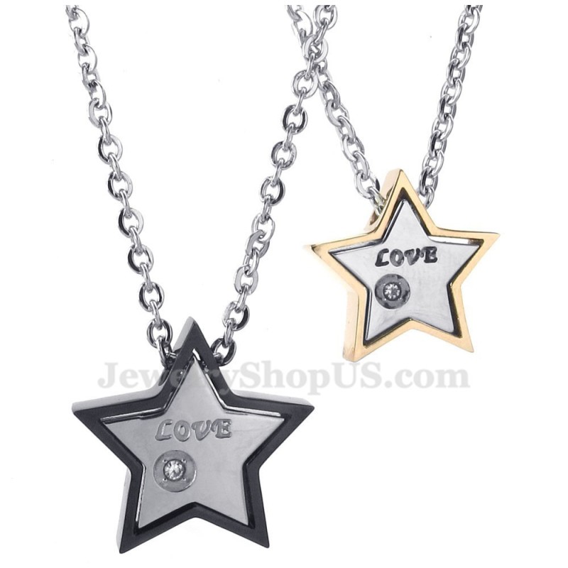 Collier Avec Pendentif Étoile À Cinq Branches En Titane Pour Couple (Chaîne Offerte) (Une Paire) Collier Avec Pendentif Étoile À Cinq Branches En Titane Pour Couple (Chaîne Offerte) (Une Paire)