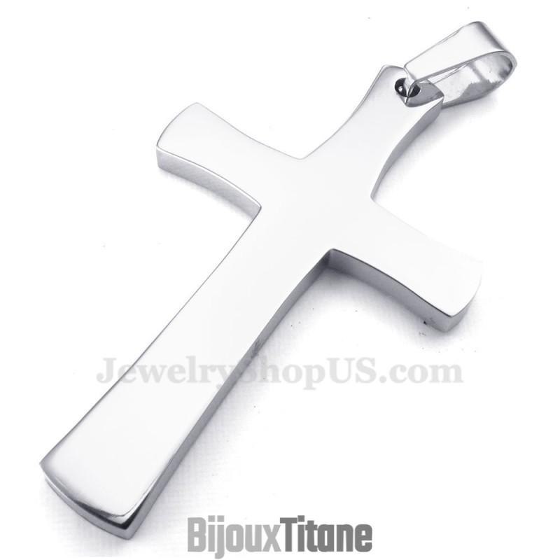 Collier Avec Pendentif Croix En Titane Couleur Argent (Chaîne Gratuite)